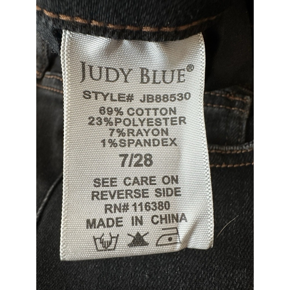 Judy Blue Cropped Straight Jeans Women Size 7 /‎ 28 Raw Hems Black Stretch - Picture 7 of 9
